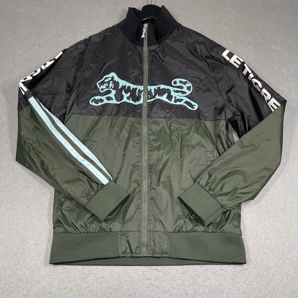 Le Tigre Mens Track Jacket Black Olive Green Colorblock Windbreaker‎ Logo Large